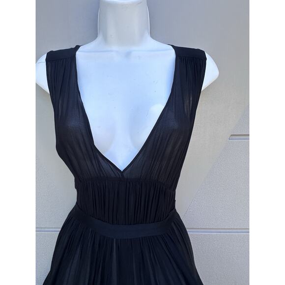 Theory Black Silk Chiffon Sheer pleated dress SZ 6 LBD Minimalist Quiet Luxury - Picture 7 of 16